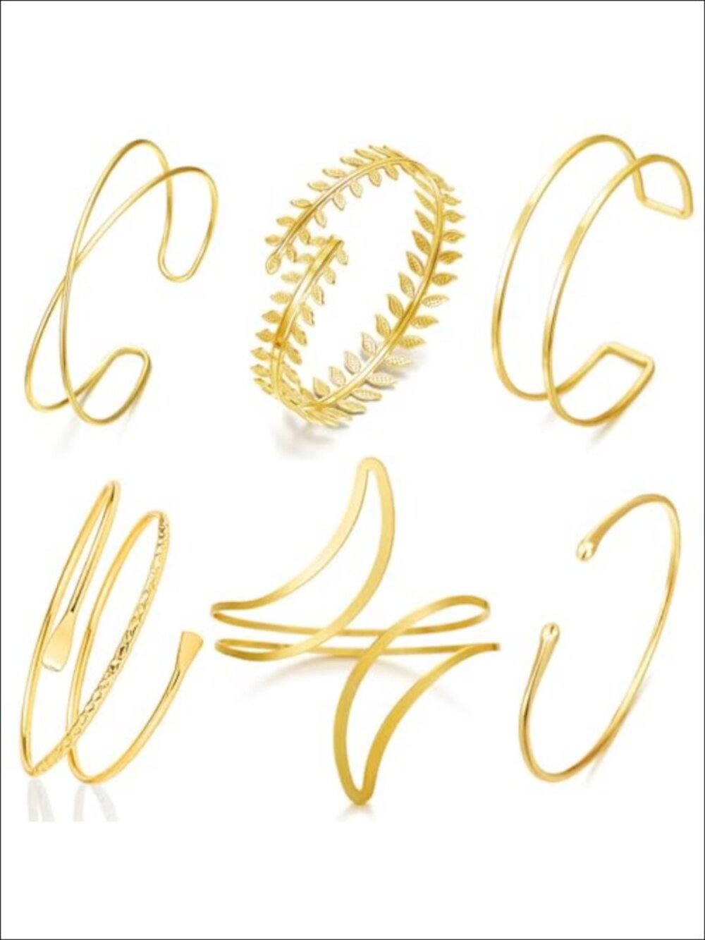 6Pc Gold Arm Cuff Bracelet Set Adjustable Open Upper Arm Bangles for Women